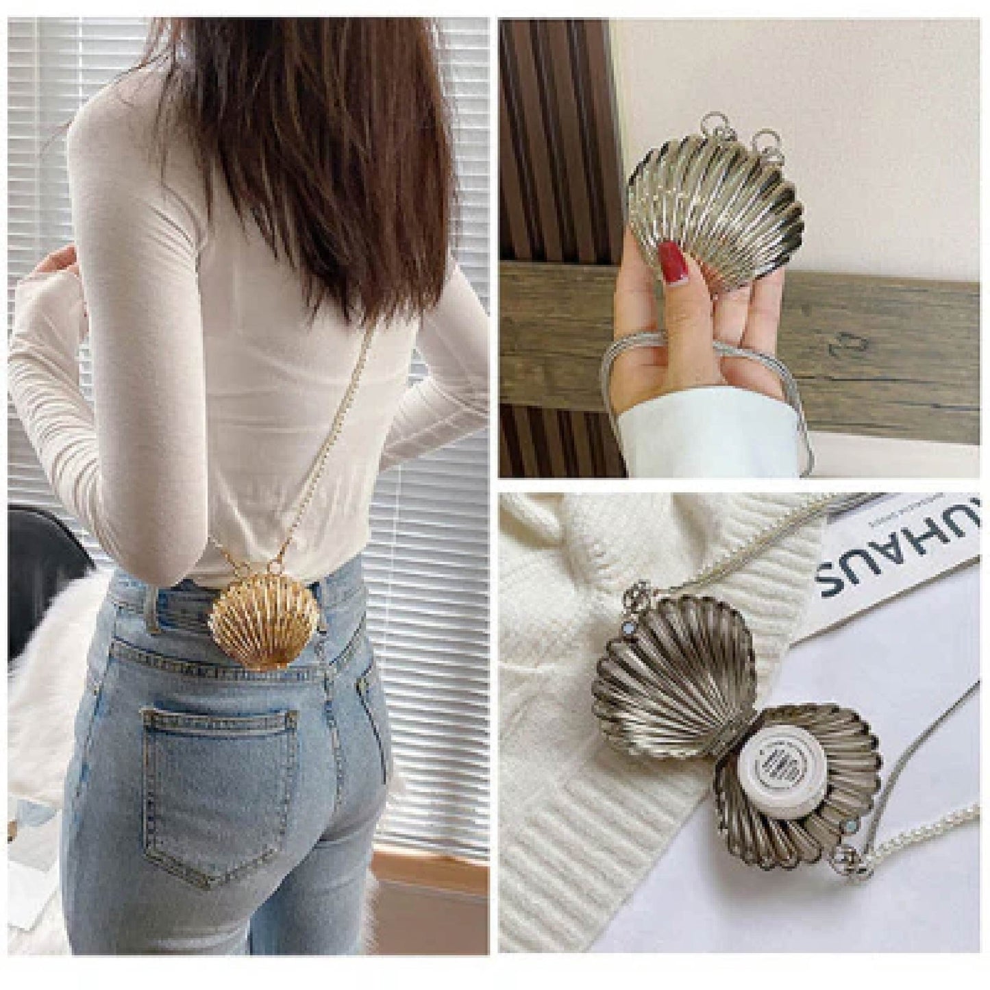 Summer Lipstick Gold Shell Bag For Women